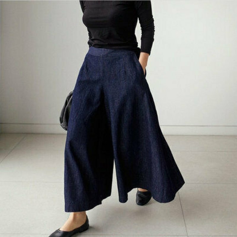 Women's High-Waisted Wide-Leg Denim Culottes