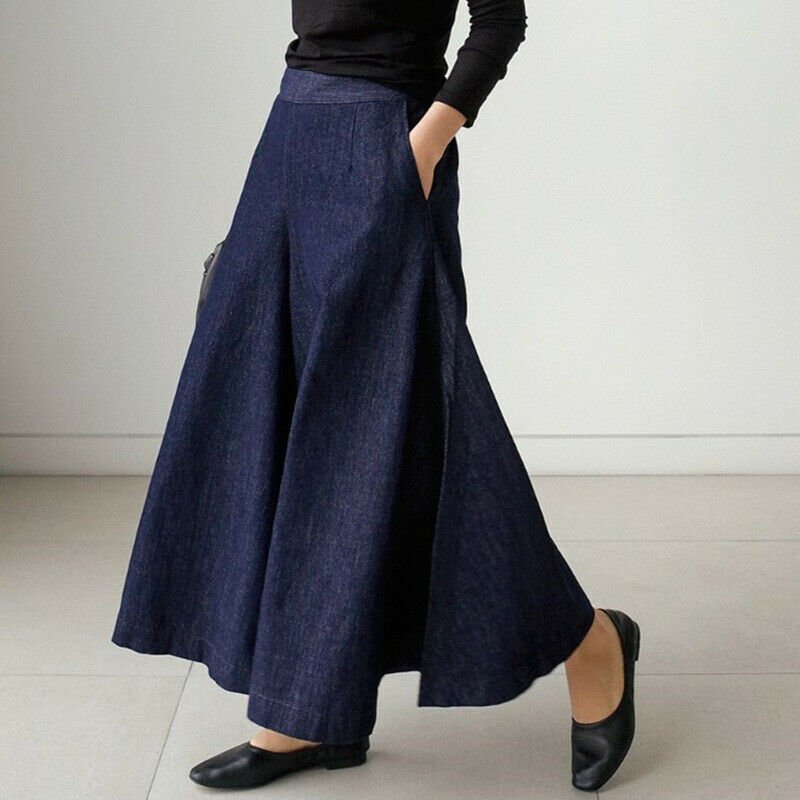 Women's High-Waisted Wide-Leg Denim Culottes