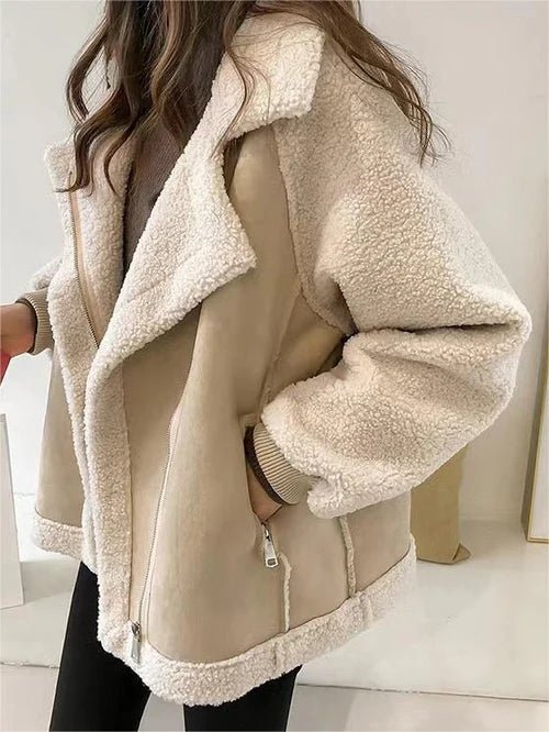 Women's Oversized Suede Moto Shearling Leather Jacket