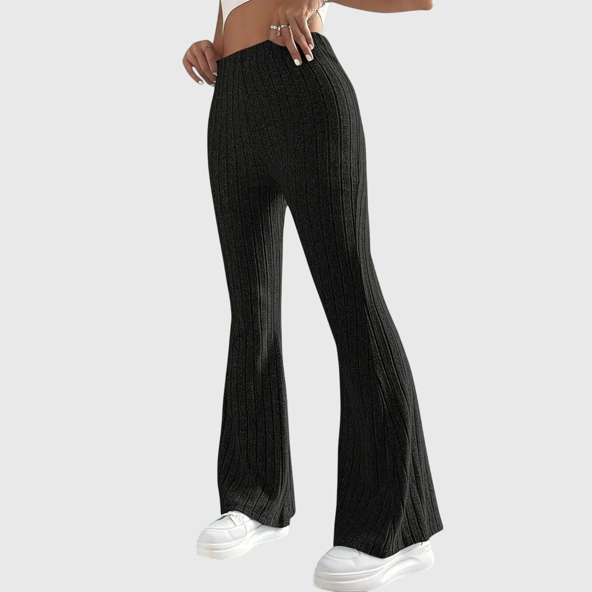 Women's Ribbed Knit High-Waisted Flare Trousers