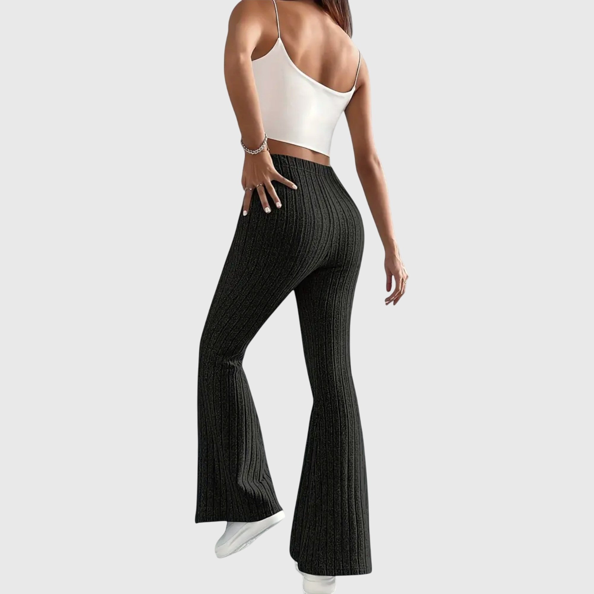 Women's Ribbed Knit High-Waisted Flare Trousers