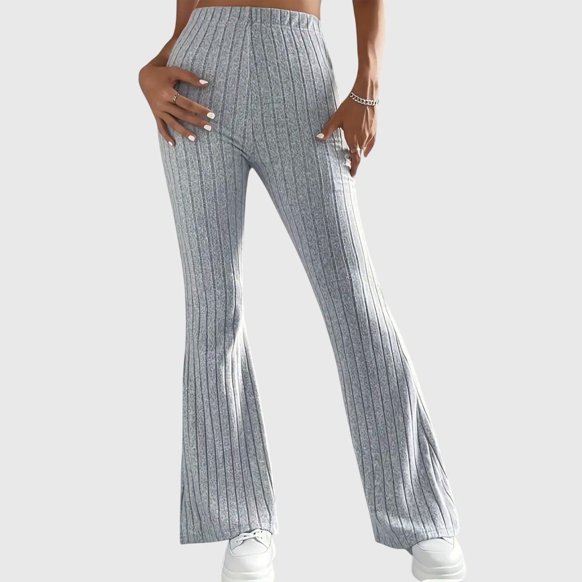 Women's Ribbed Knit High-Waisted Flare Trousers