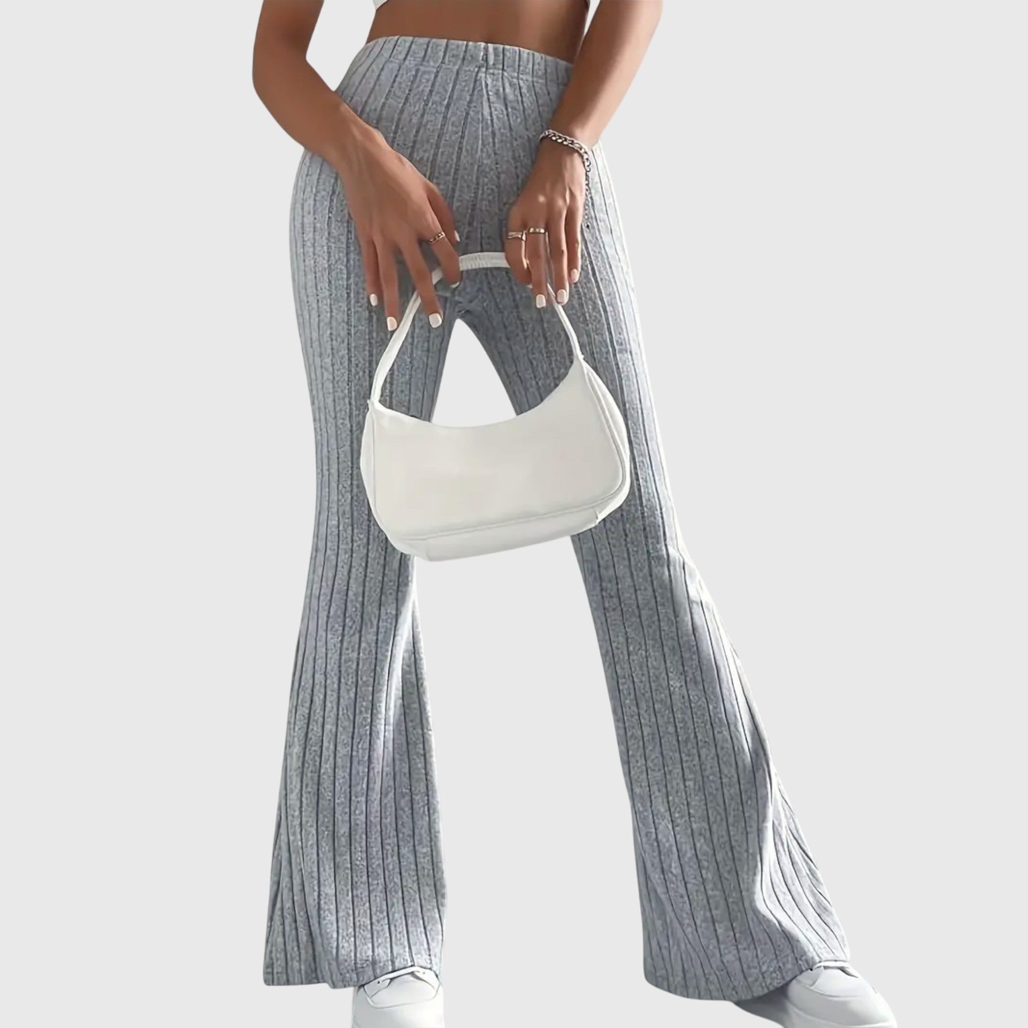 Women's Ribbed Knit High-Waisted Flare Trousers