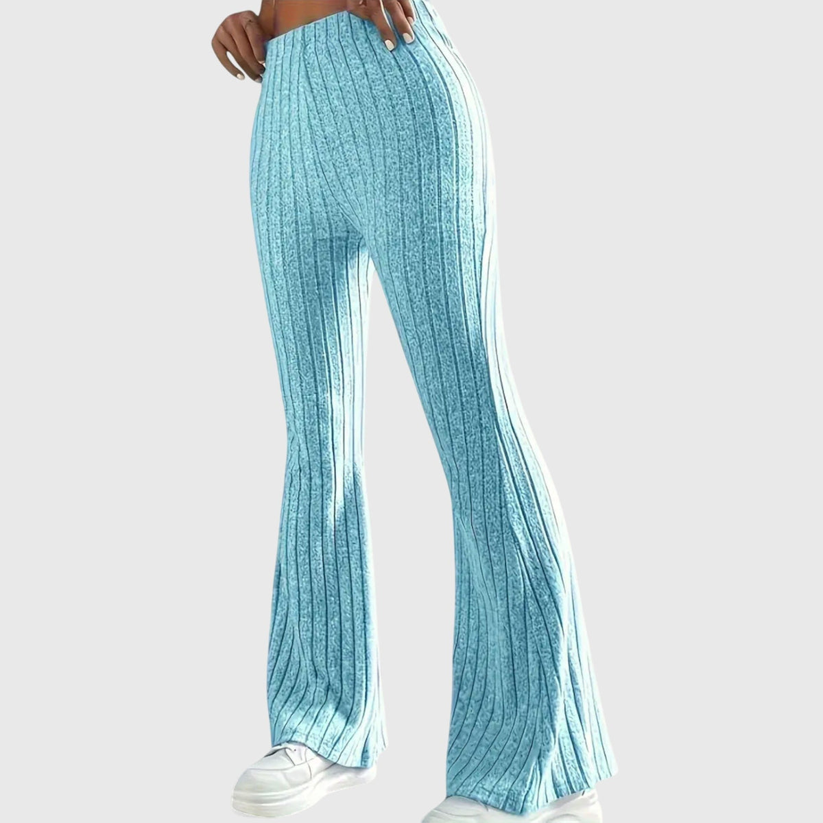 Women's Ribbed Knit High-Waisted Flare Trousers