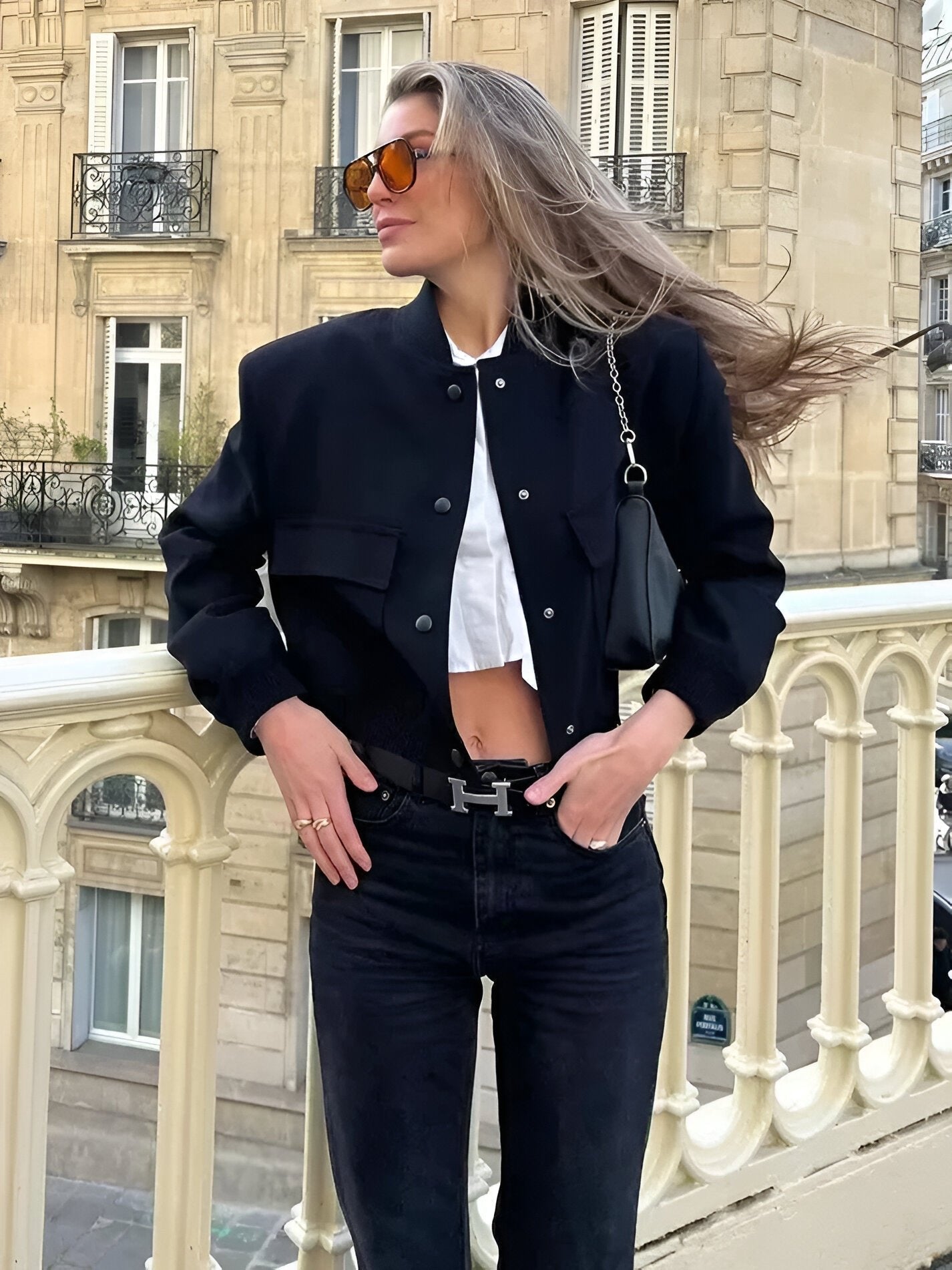 Women's Cropped Faux Leather Bomber Jacket