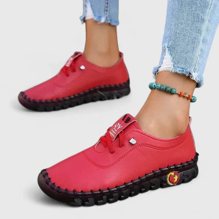 Women's Faux Leather Lace-Up Trainers - Red