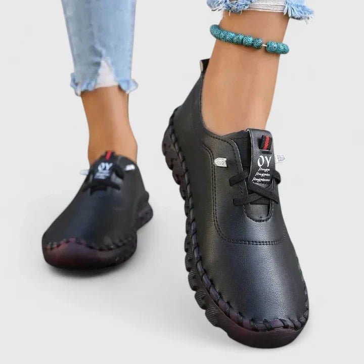 Women's Faux Leather Lace-Up Trainers - Black