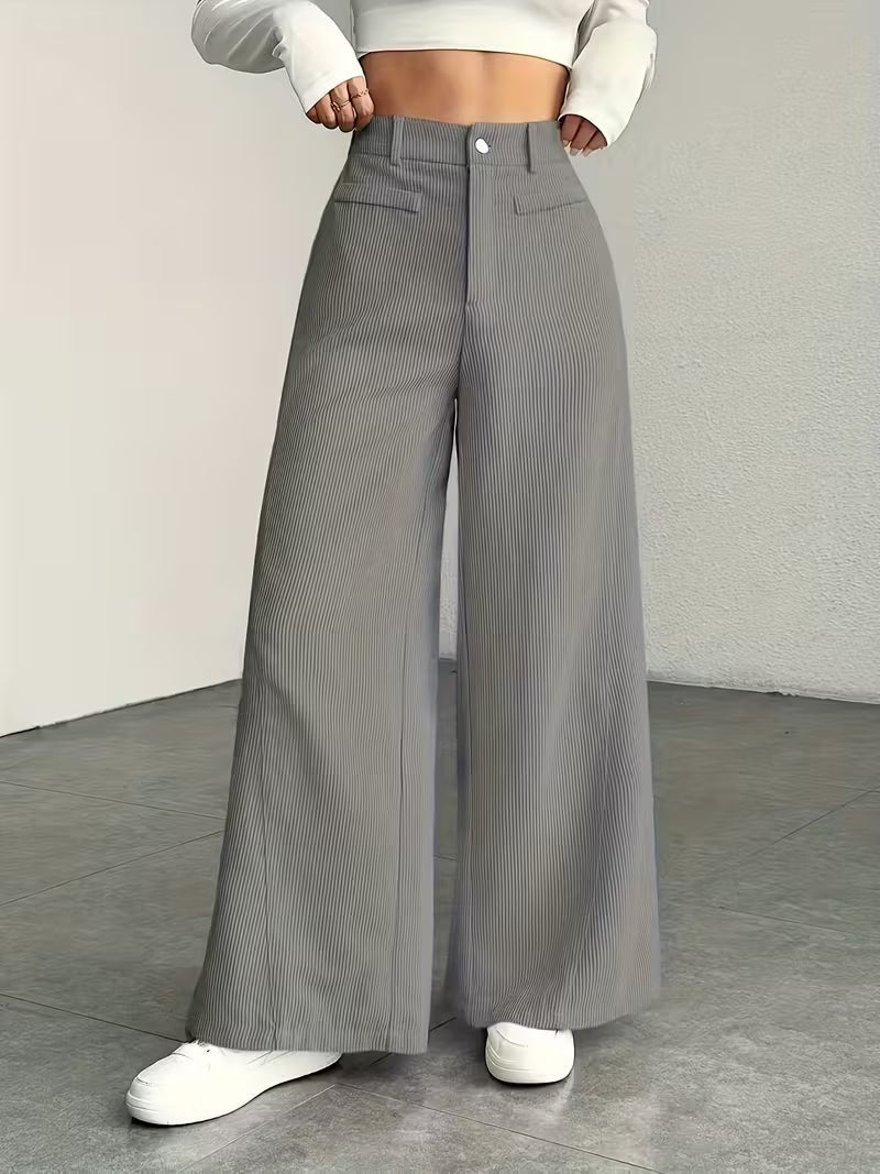 Women's High-Waisted Corduroy Wide-Leg Trousers - Grey
