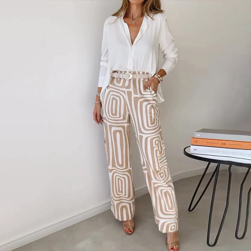 Women's High-Waisted Wide-Leg Trousers - Khaki