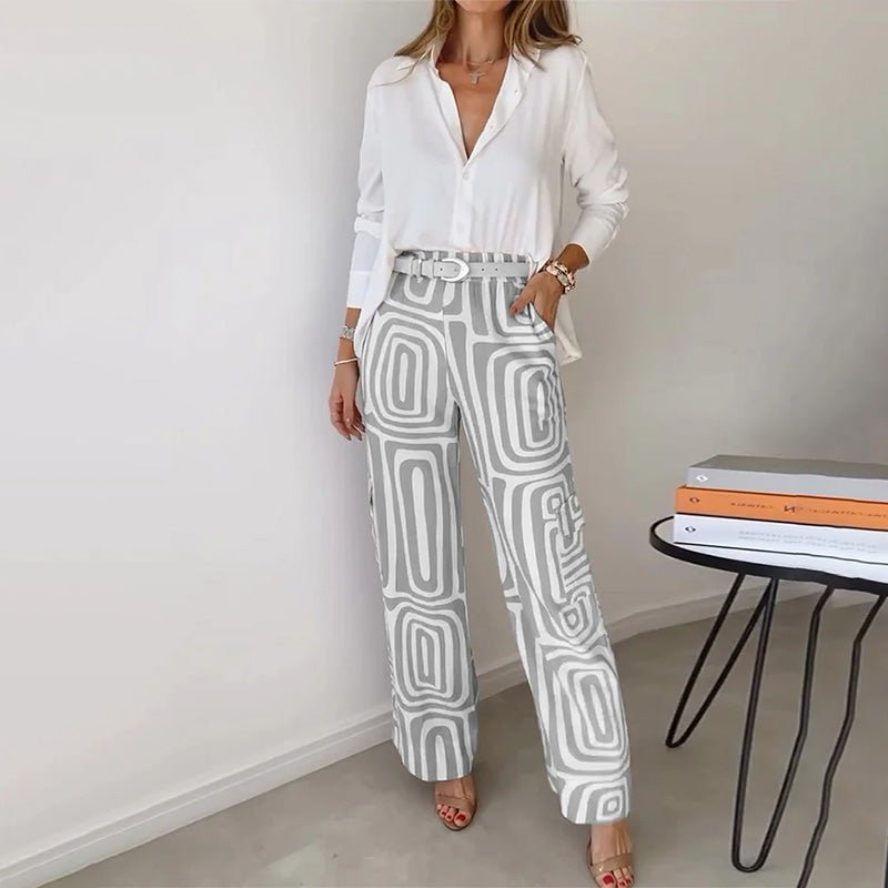 Women's High-Waisted Wide-Leg Trousers - Gray