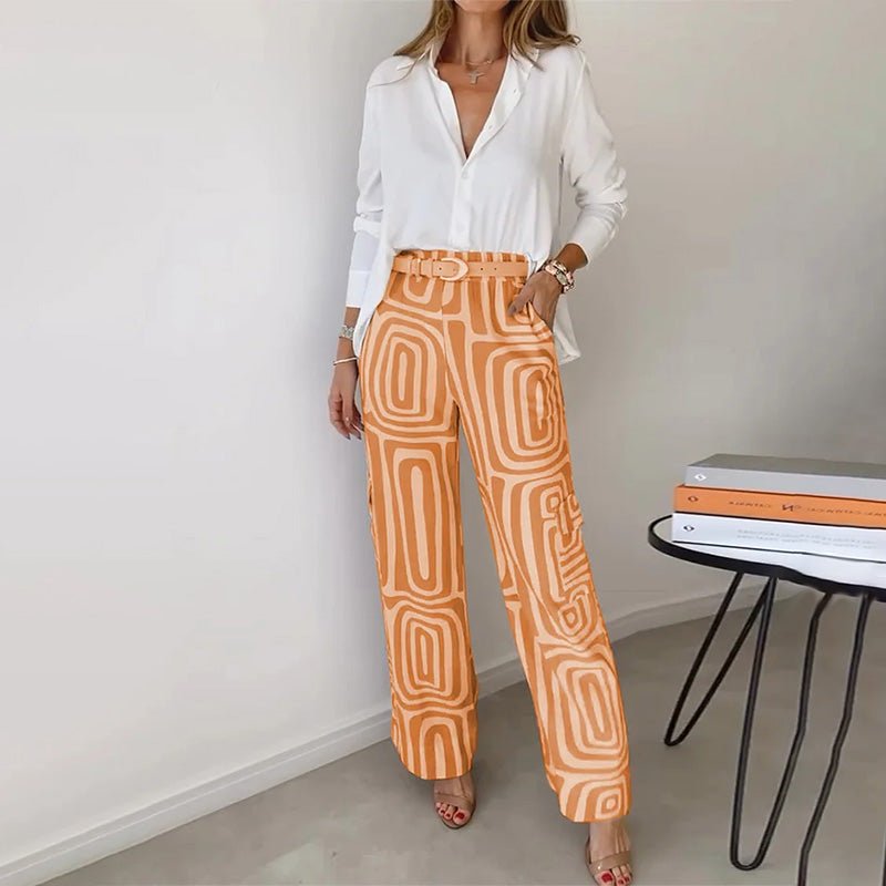 Women's High-Waisted Wide-Leg Trousers - Orange