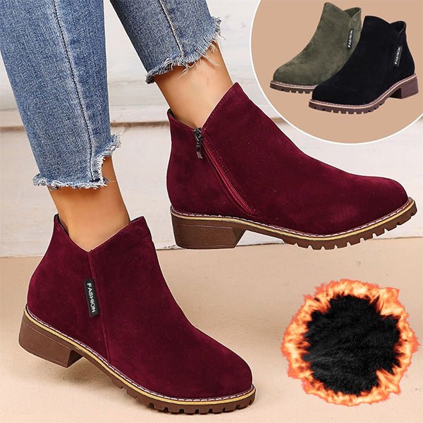 Women's Suede Winter Ankle Boots - Red
