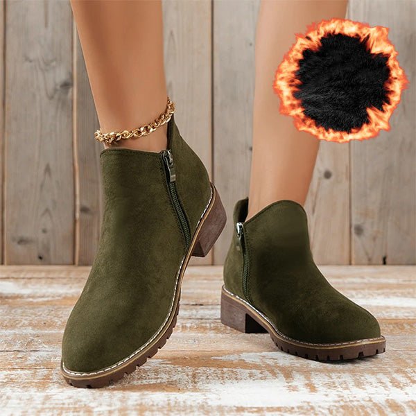Women's Suede Winter Ankle Boots - Green