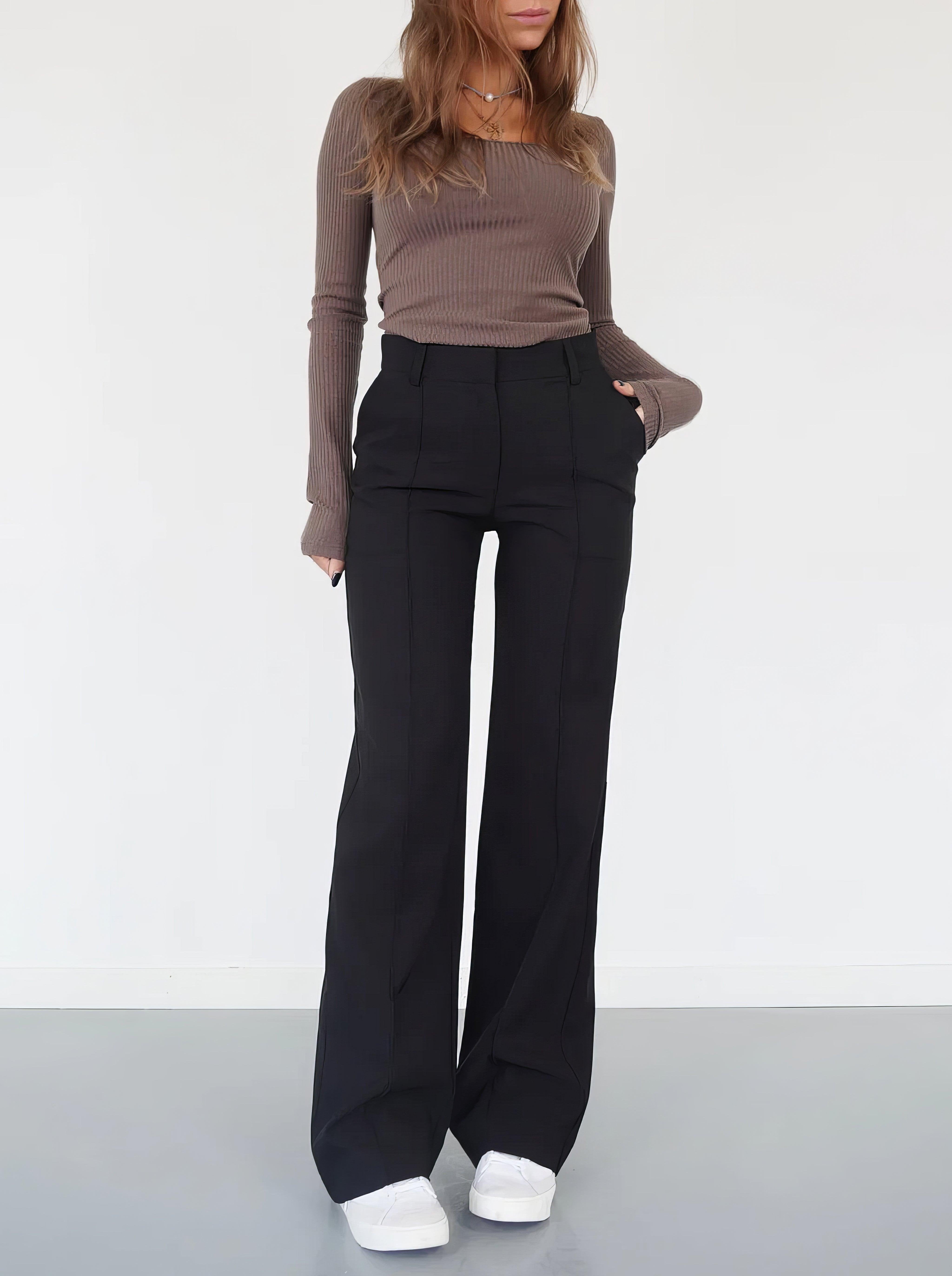 Women's Black High-Waisted Tailored Wide-Leg Trousers - Black