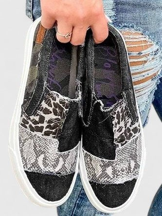 Women's Leopard Slip-On Platform Trainers - Black