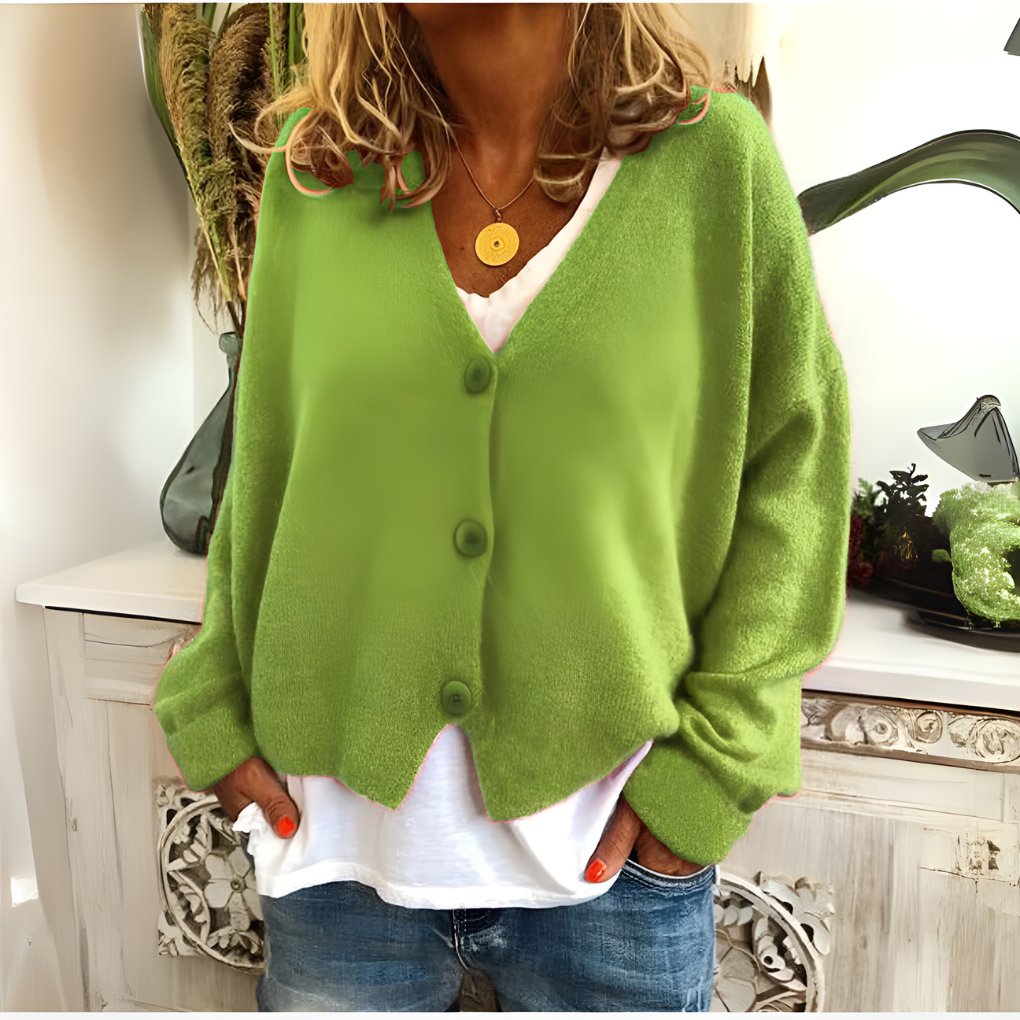 Women's Oversized Cropped V-Neck Cardigan - Light Green