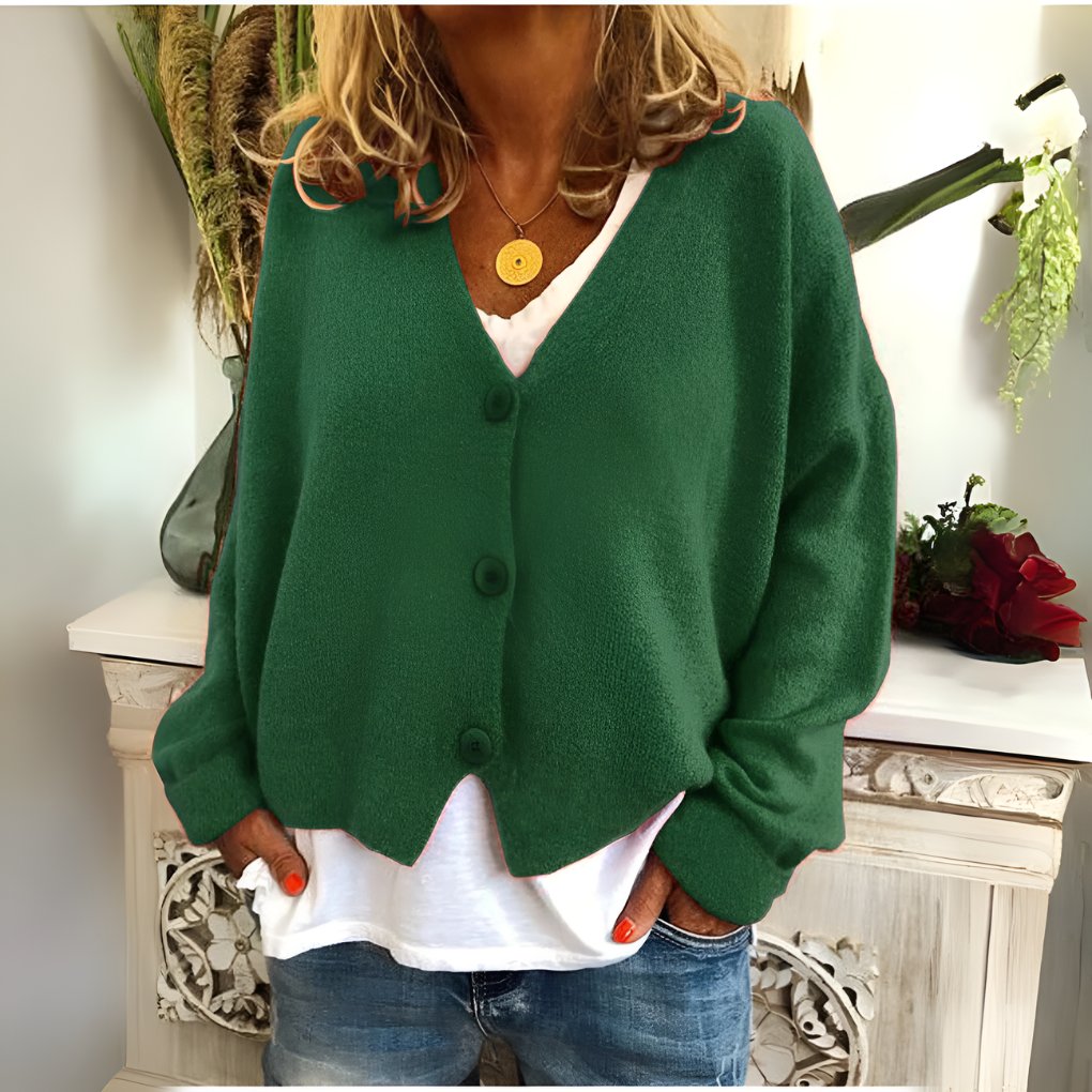 Women's Oversized Cropped V-Neck Cardigan - Green