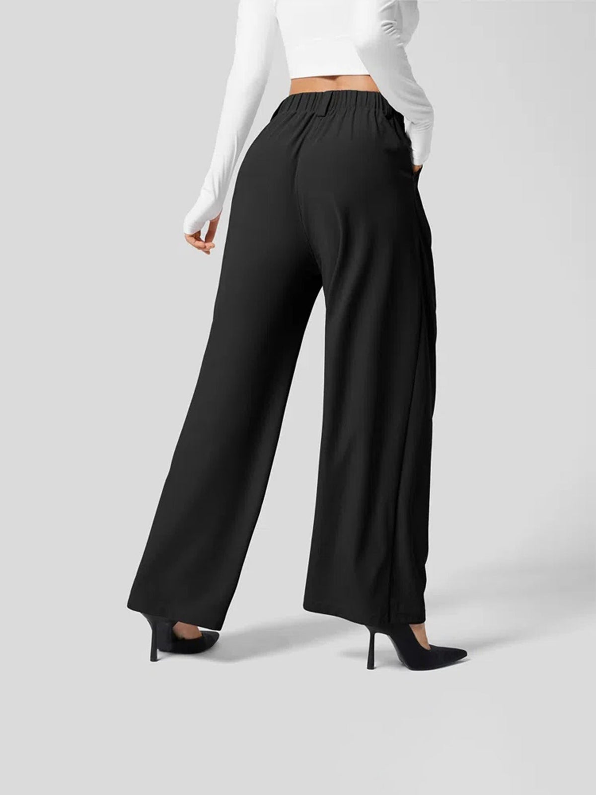 Women's Black High-Waisted Tailored Pleated Wide-Leg Trousers