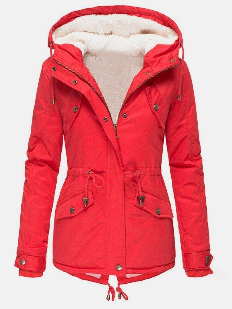 Women's Parka Hooded Teddy Jacket - Red