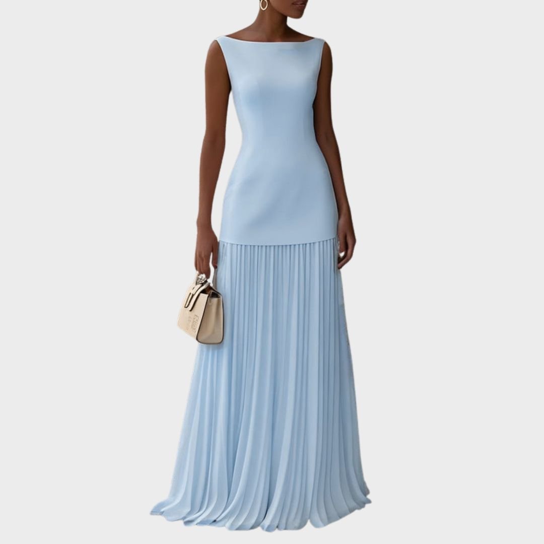 Women's Pleated Chiffon Satin Maxi Party Gown