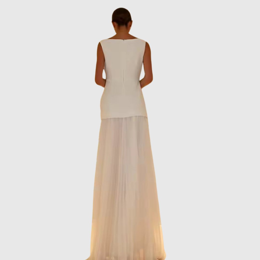 Women's Pleated Chiffon Satin Maxi Party Gown