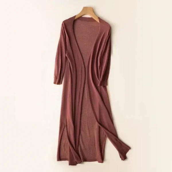 Women's Oversized Knit Duster Midi Cardigan - Red coffee