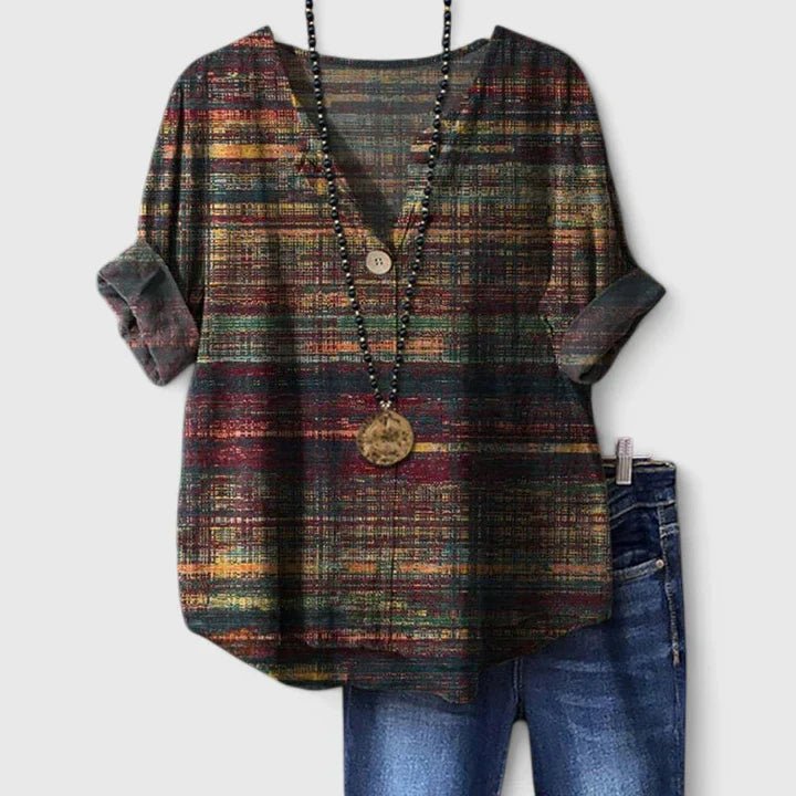 Women's Plaid V-Neck Tunic Blouse