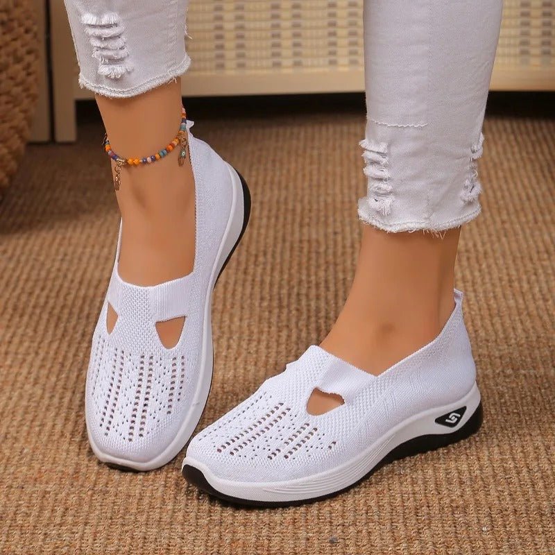 Women's Chunky Platform Knit Slip-On Wedge Trainers - White