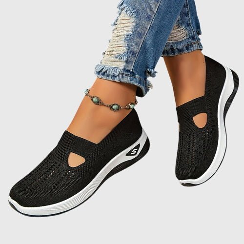 Women's Chunky Platform Knit Slip-On Wedge Trainers - Black