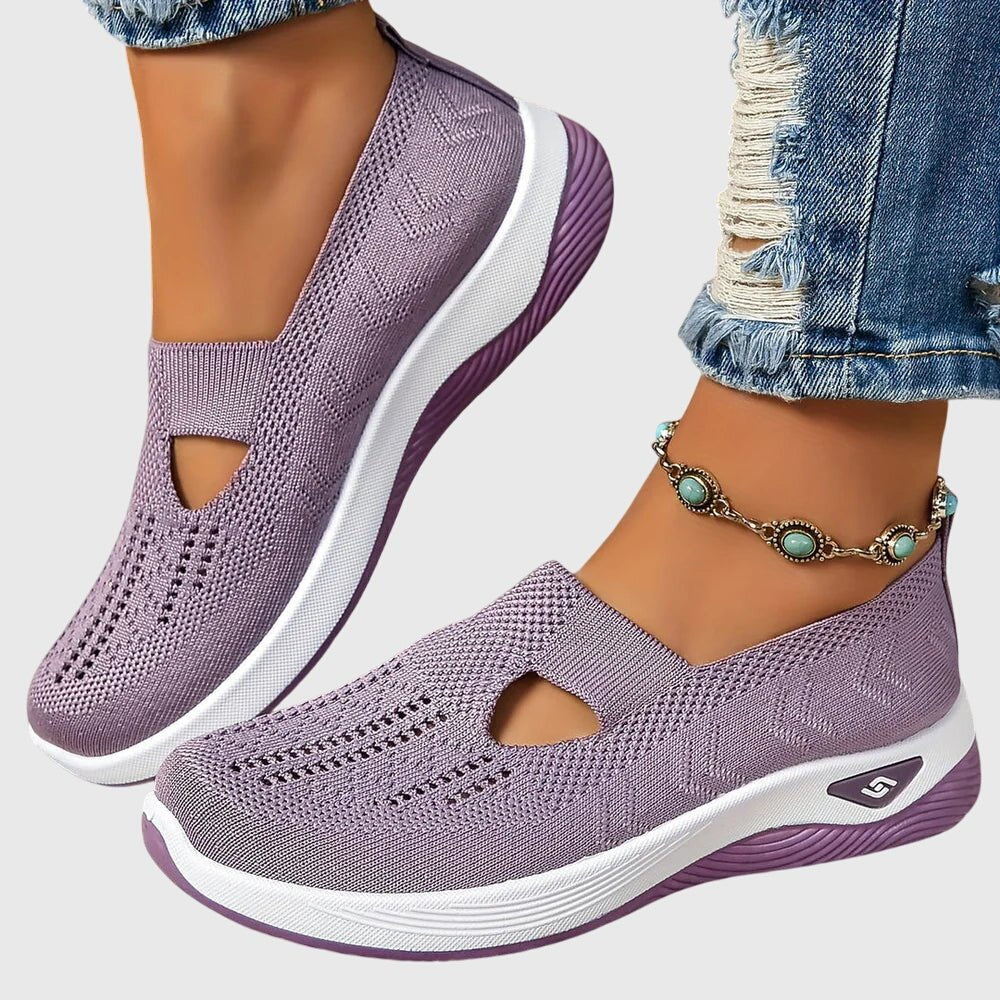 Women's Chunky Platform Knit Slip-On Wedge Trainers - Lilac