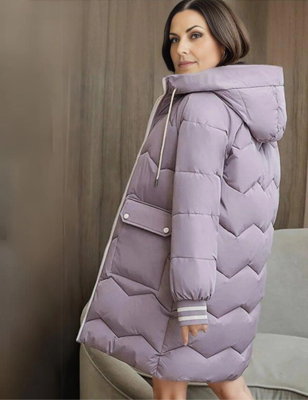 Women's Quilted Hooded Longline Puffer Coat - Purple
