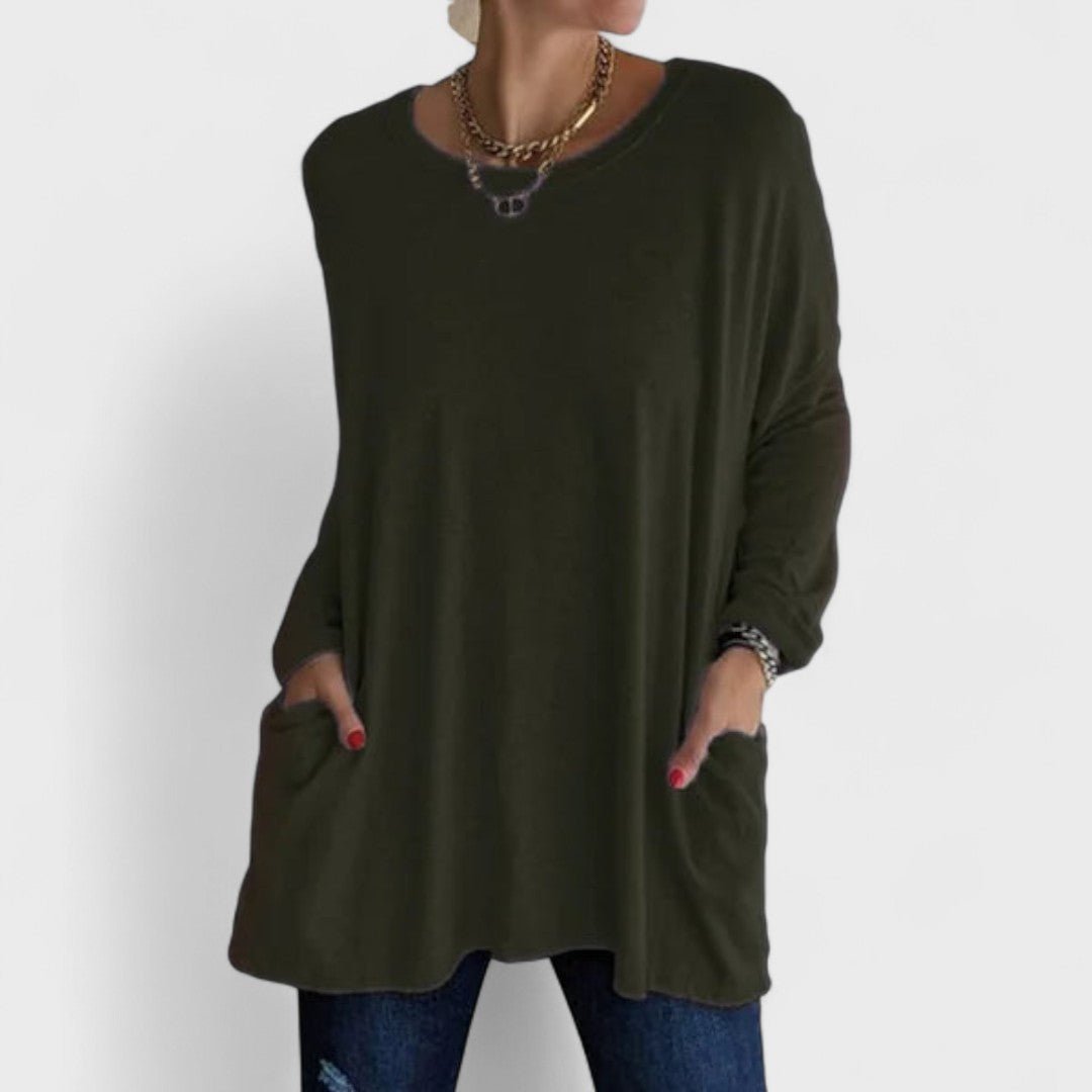 Women's Black Oversized Long Sleeve Tunic Top - Army Green