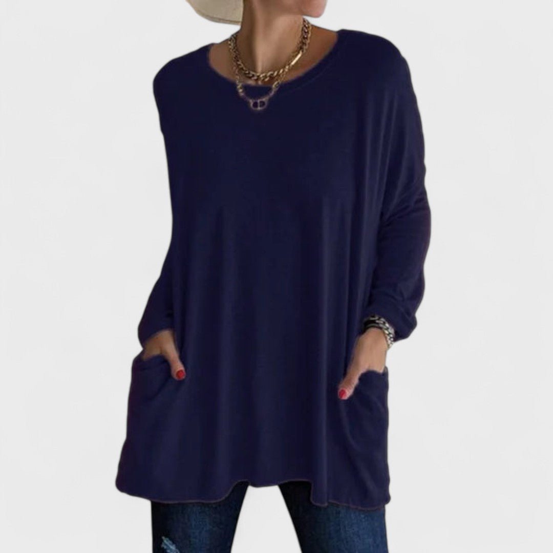 Women's Black Oversized Long Sleeve Tunic Top - Dark Blue