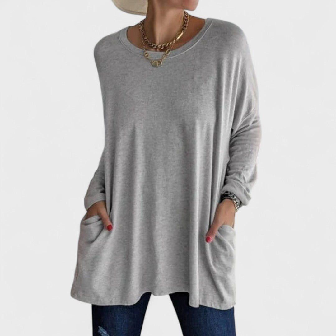 Women's Black Oversized Long Sleeve Tunic Top - Gray