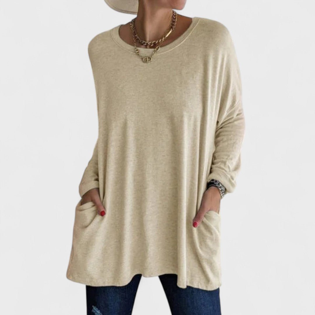 Women's Black Oversized Long Sleeve Tunic Top - Khaki