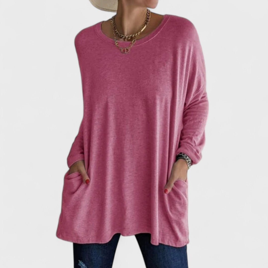 Women's Black Oversized Long Sleeve Tunic Top - Dark Pink