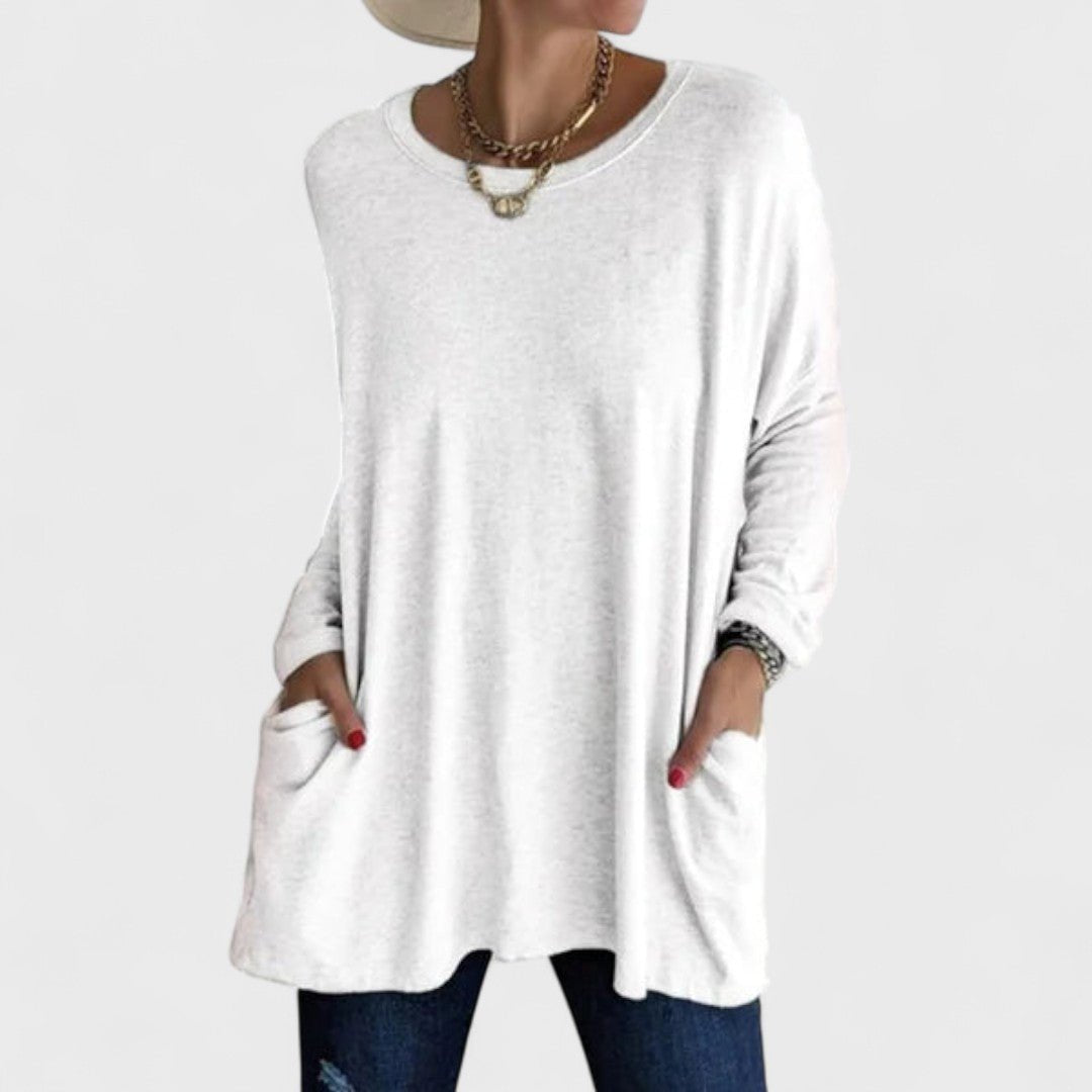 Women's Black Oversized Long Sleeve Tunic Top - White