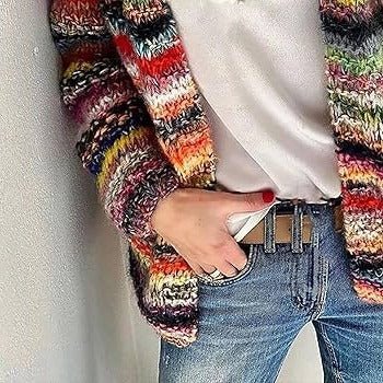 Women's Chunky Striped Wool Cardigan