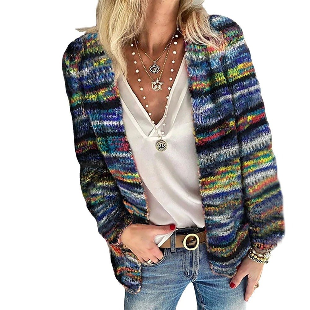 Women's Chunky Striped Wool Cardigan