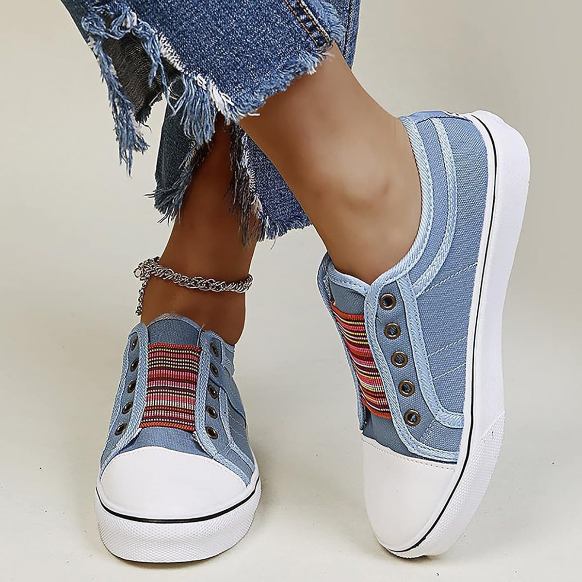Women's Canvas Slip-On Trainers - Blue