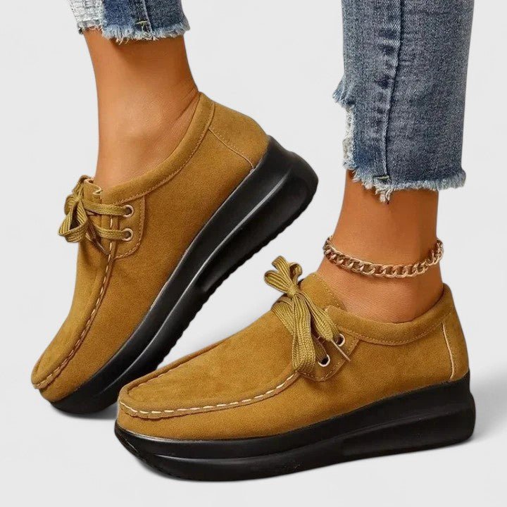 Women's Moccasin Suede Lace-Up Wedge Platform Trainers