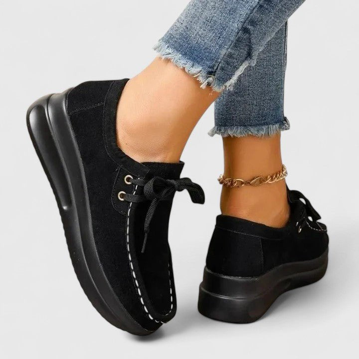 Women's Moccasin Suede Lace-Up Wedge Platform Trainers