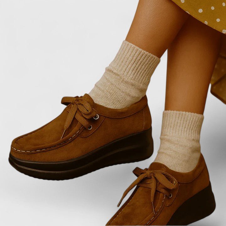 Women's Moccasin Suede Lace-Up Wedge Platform Trainers