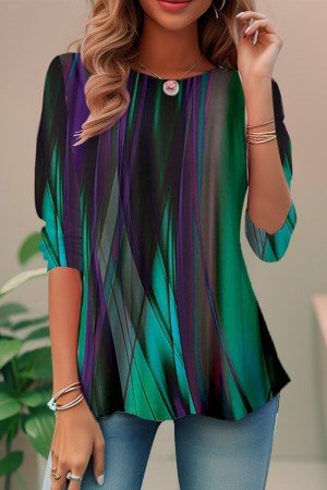 Women's Tunic Blouse - Purple and Green