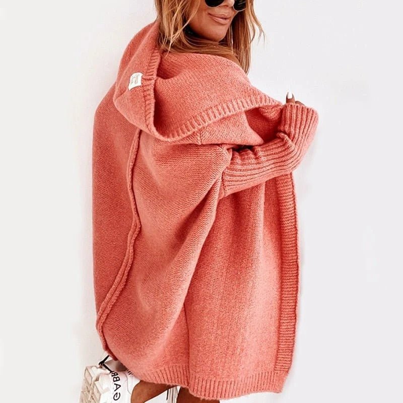 Women's Chunky Oversized Knit Ribbed Longline Cardigan - Orange