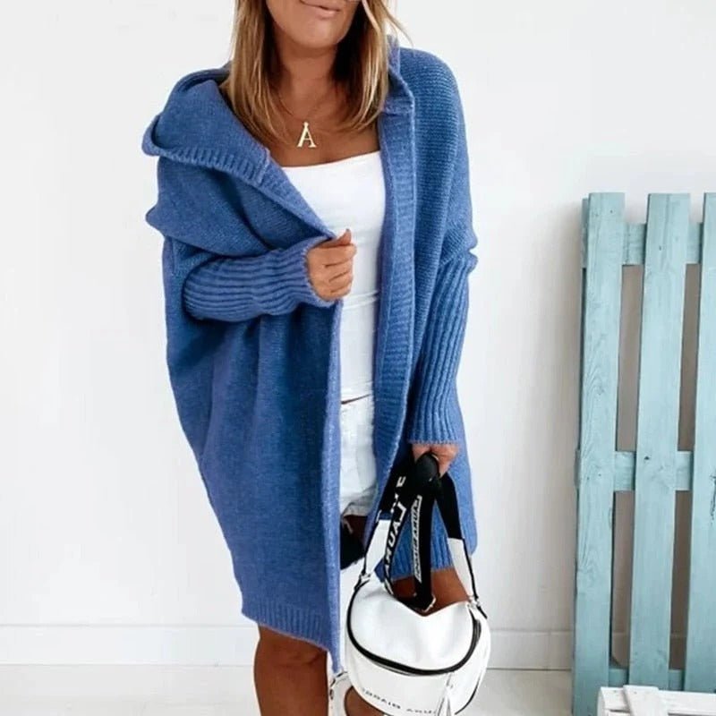 Women's Chunky Oversized Knit Ribbed Longline Cardigan - Blue