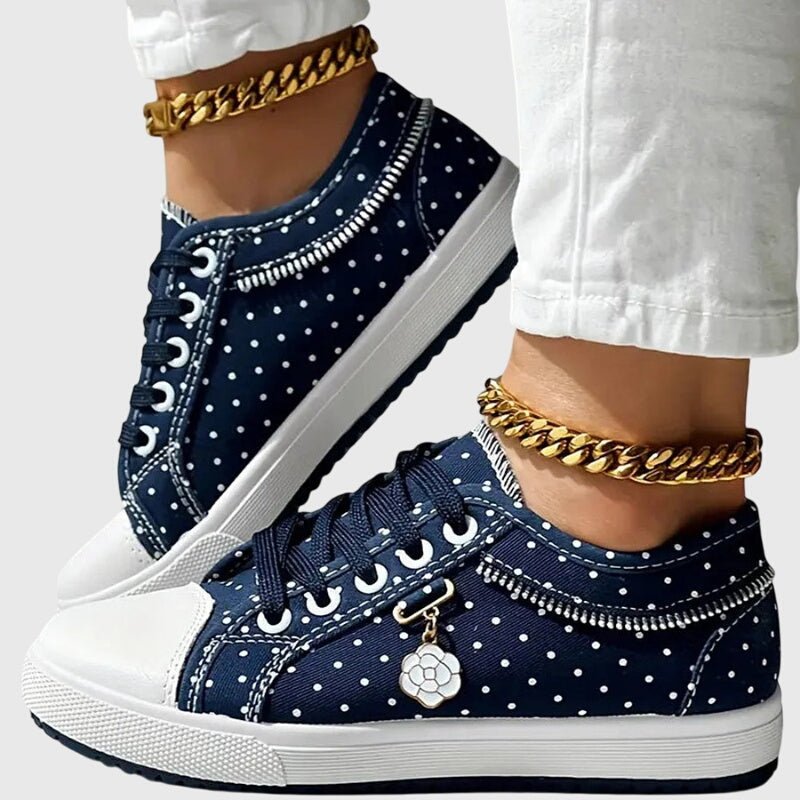 Women's Floral Lace-Up Trainers - Dark Blue