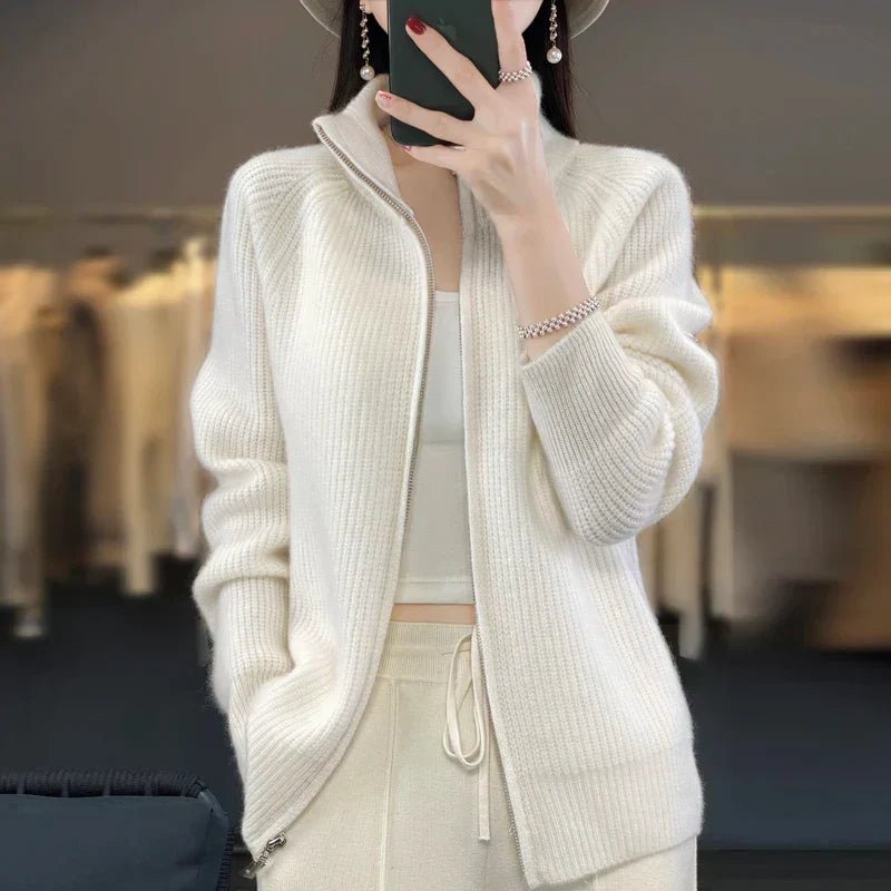 Women's Ribbed Wool Cardigan - White