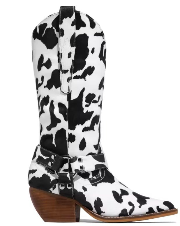 Women's Cow Print Western Cowboy Boots