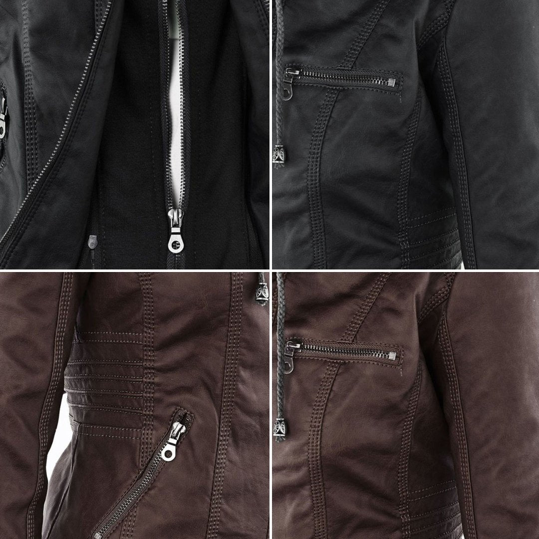 Women's Faux Leather Moto Hooded Jacket